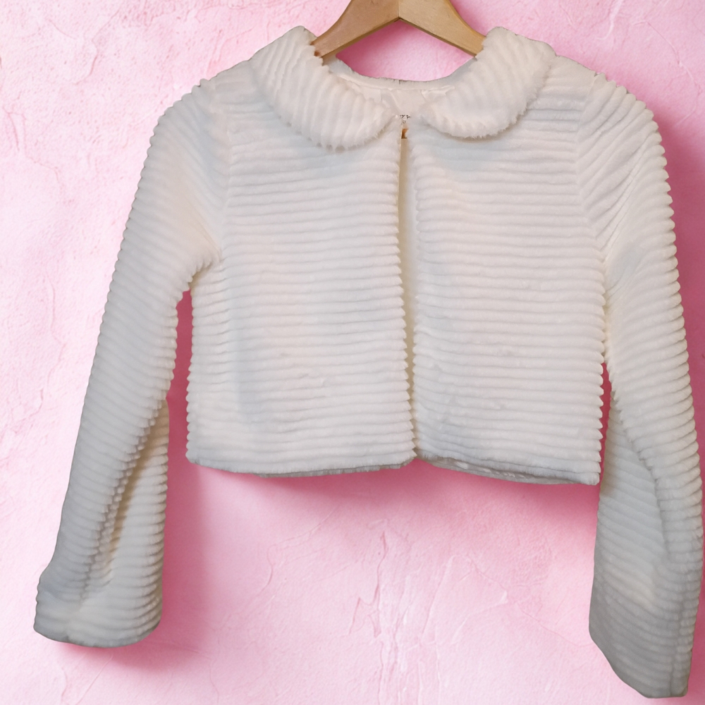 Fiorella Girls White Faux Fur Cardigan Cropped Shrug Size 18